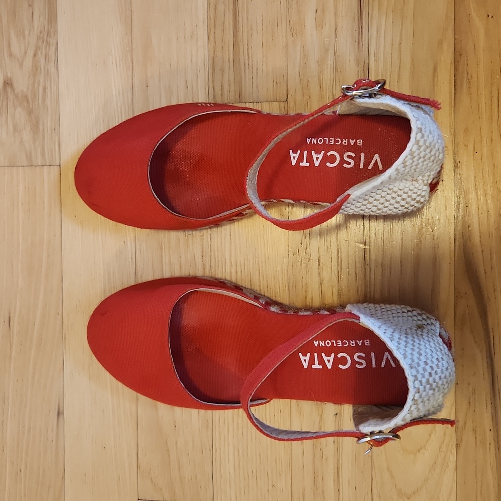 Viscata Canvas Wedges - Red Jaquard - Picture 3 of 6